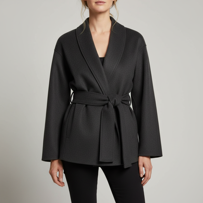 Women's belted wrap jacket in black