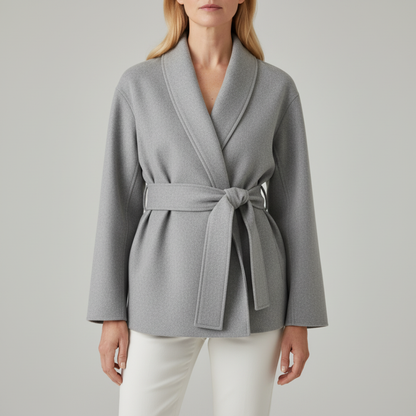Women's belted wrap jacket in gray