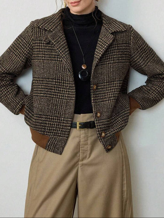 Women's cropped tweed jacket in dark brown