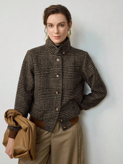 Women's cropped tweed jacket in dark brown