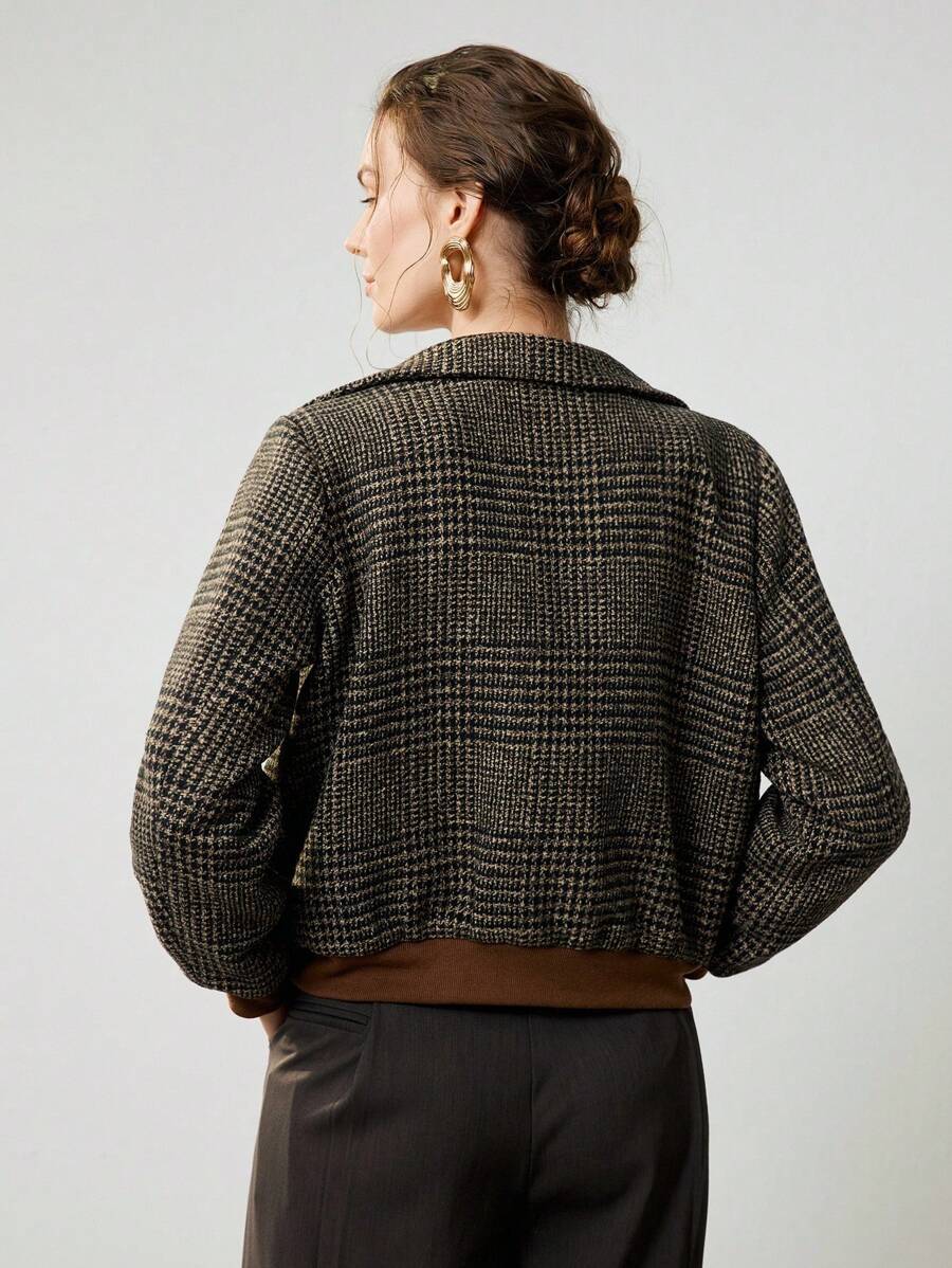Women's cropped tweed jacket in dark brown