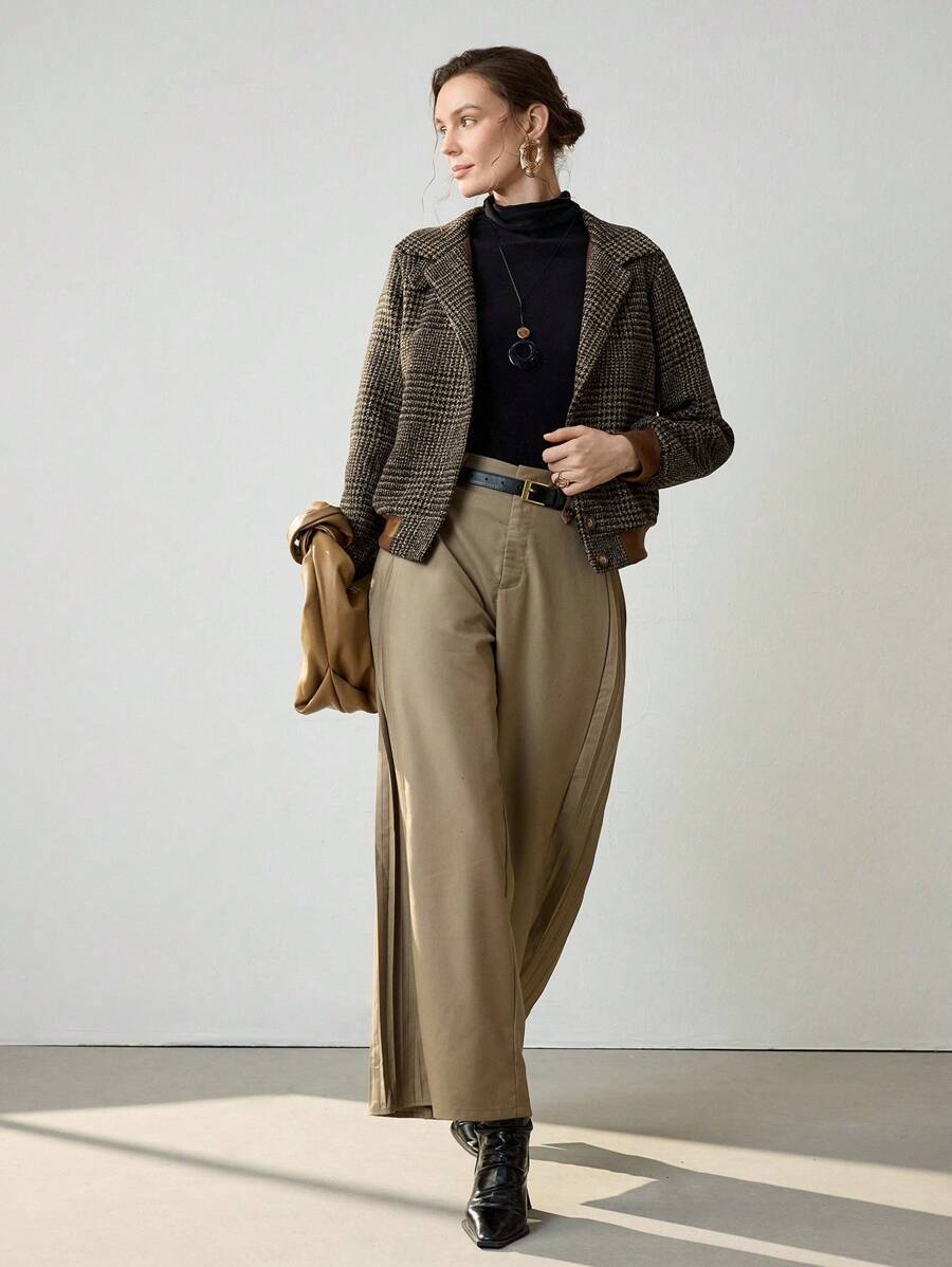Women's cropped tweed jacket in dark brown