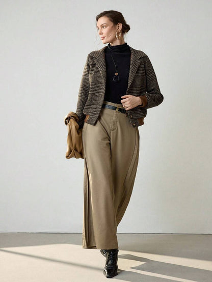 Women's cropped tweed jacket in dark brown