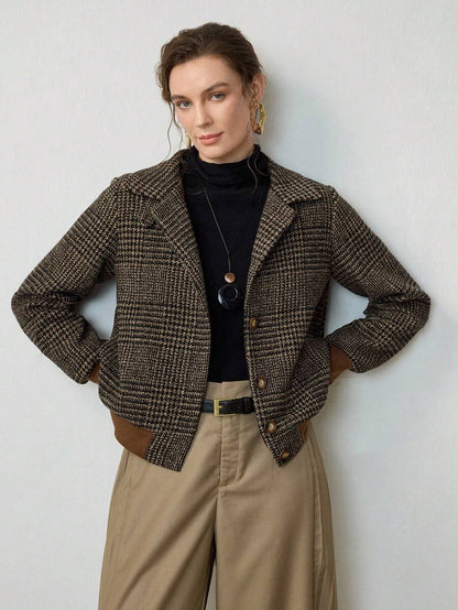 Women's cropped tweed jacket in dark brown