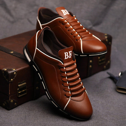 Men's brown faux leather low top court sneakers with rubber sole