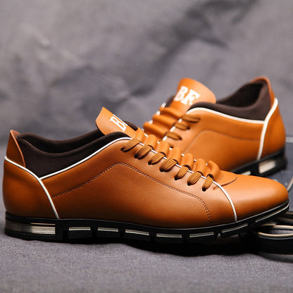 Men's brown faux leather low top court sneakers with rubber sole