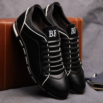 Men's brown faux leather low top court sneakers with rubber sole