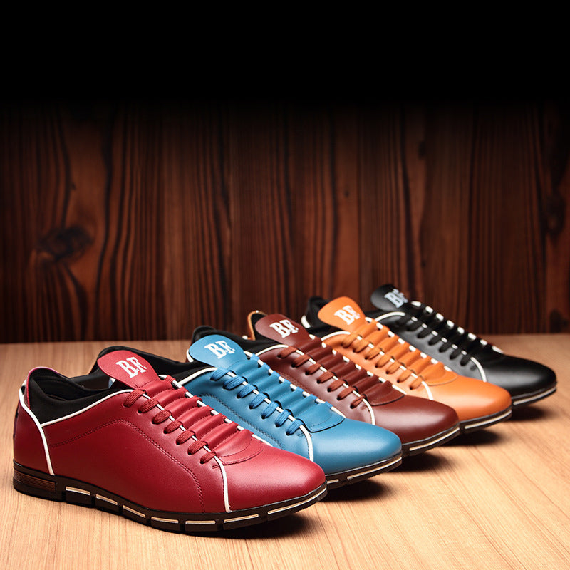 Men's brown faux leather low top court sneakers with rubber sole