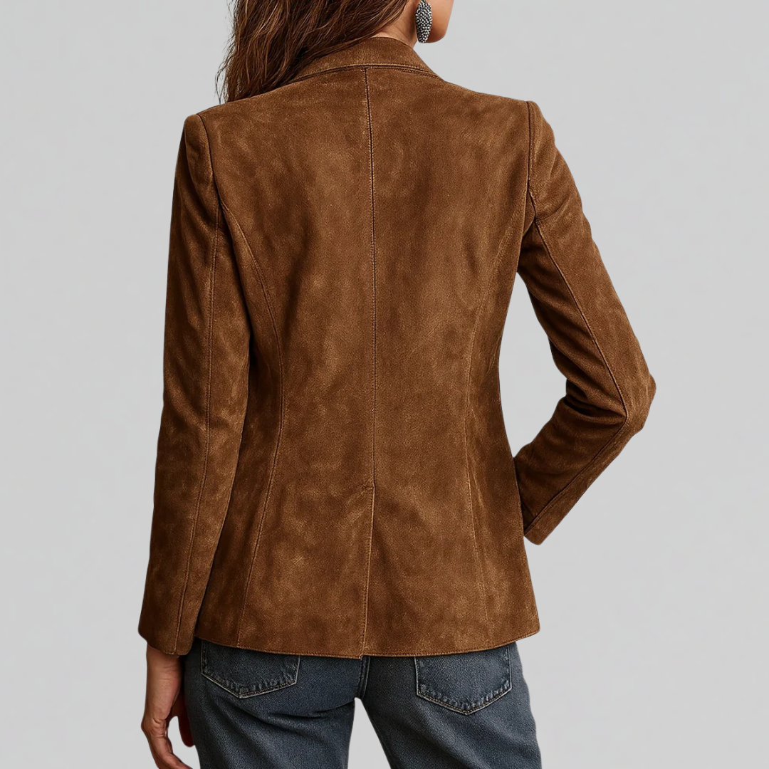 Women's soft tailored faux suede blazer in cognac brown