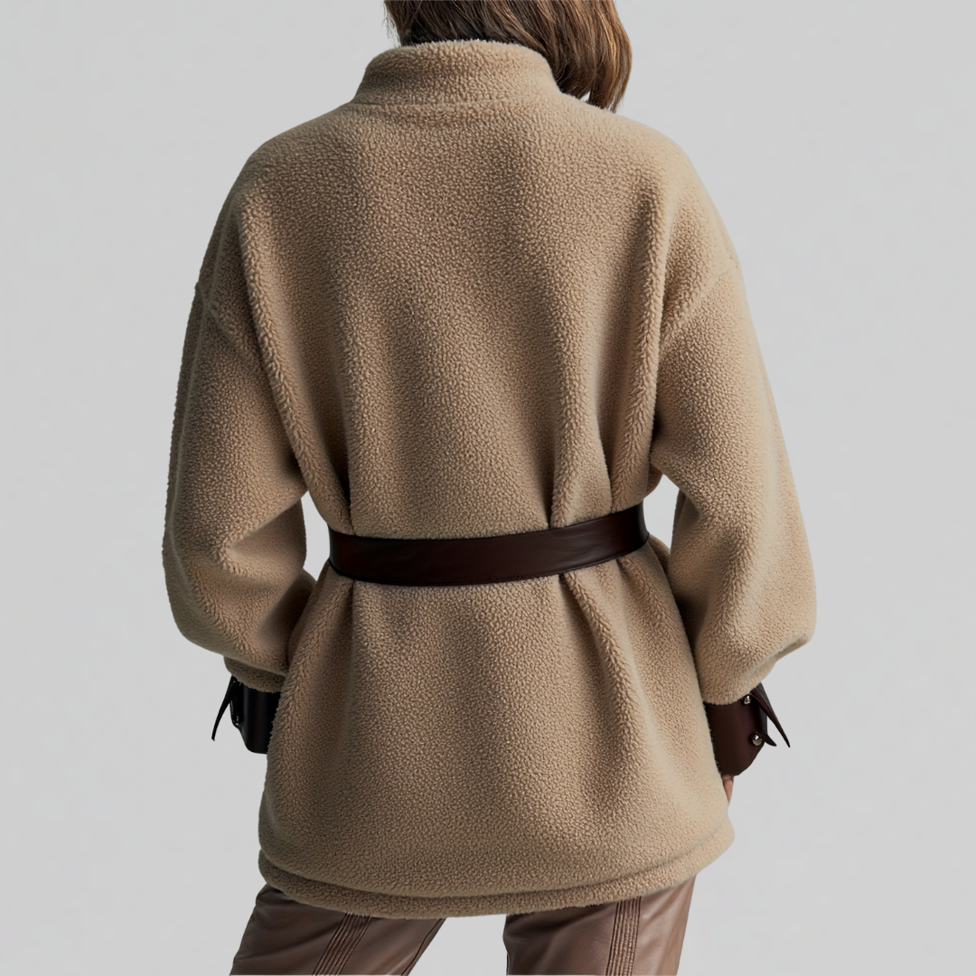 Women's belted teddy jacket in brown