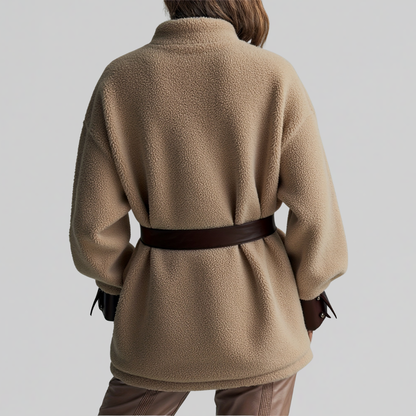 Women's belted teddy jacket in brown