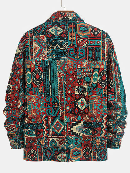 Men's Lapel Zip Jacket, Patterned Fall Outerwear
