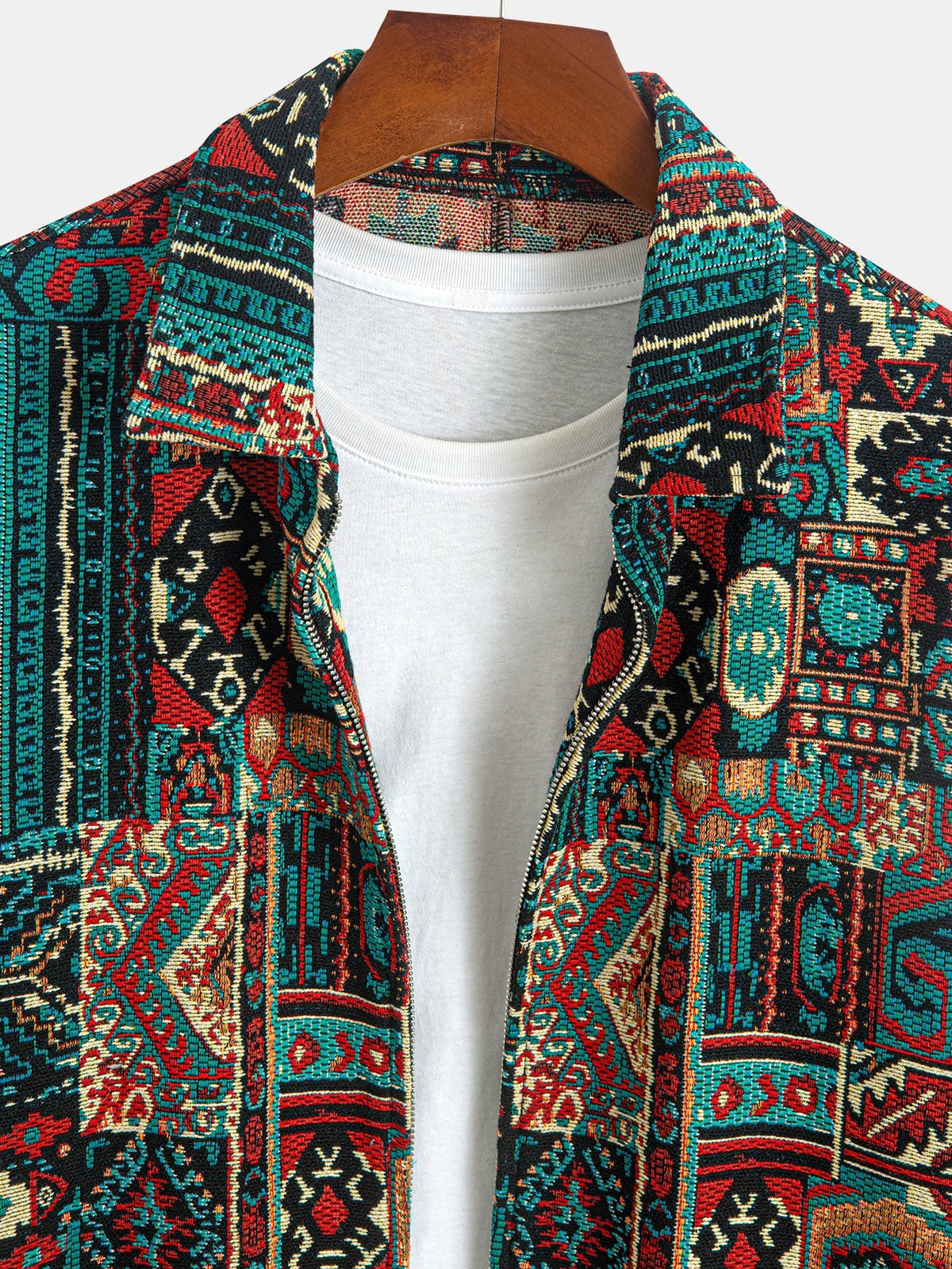 Men's Lapel Zip Jacket, Patterned Fall Outerwear