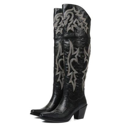 Women's over-the-knee cowboy boots in black