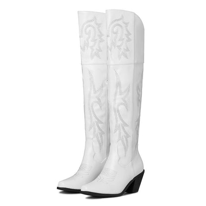 Women's over-the-knee cowboy boots in white