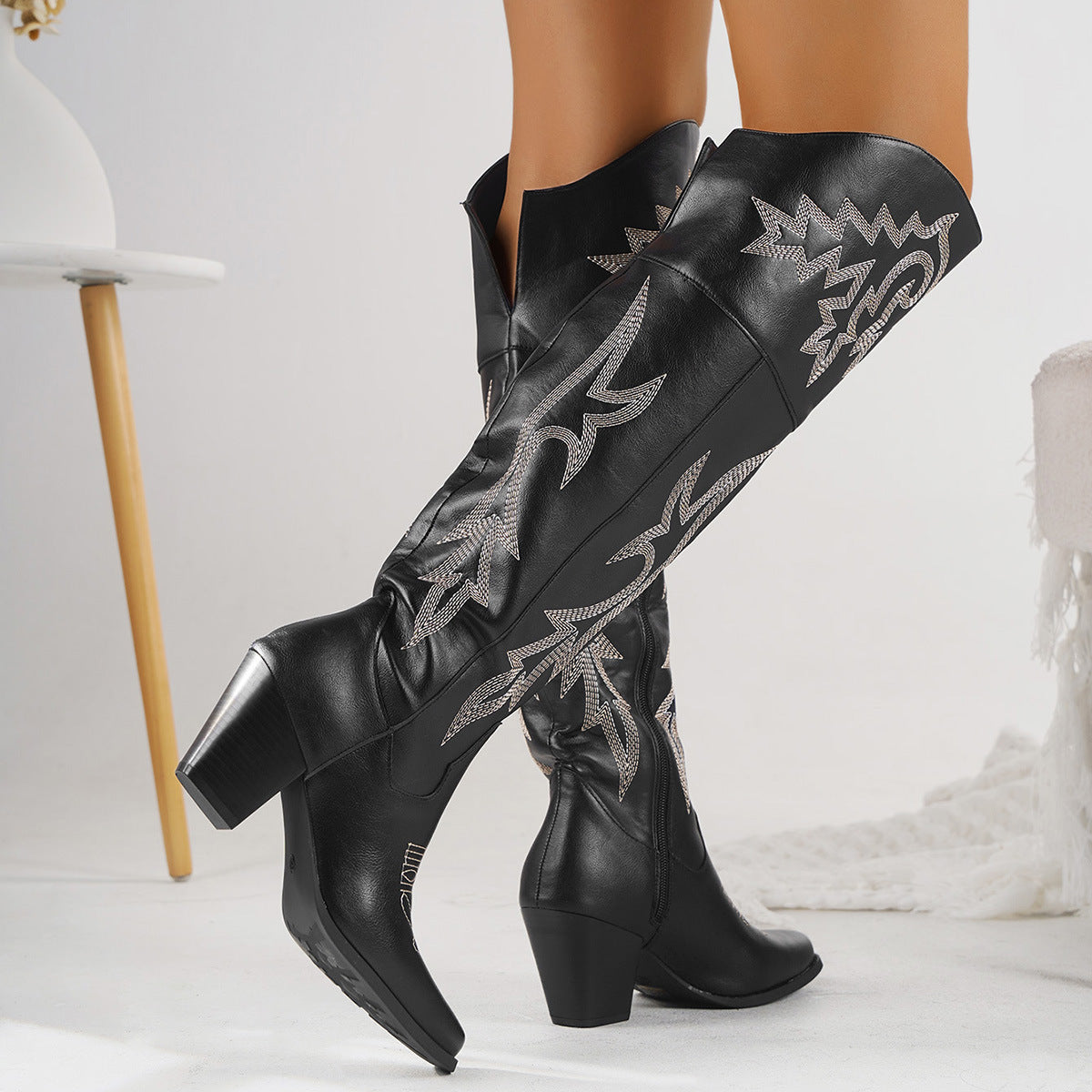 Women's over-the-knee cowboy boots in brown