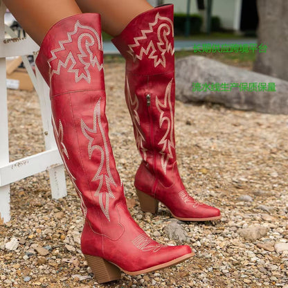 Women's over-the-knee cowboy boots in brown