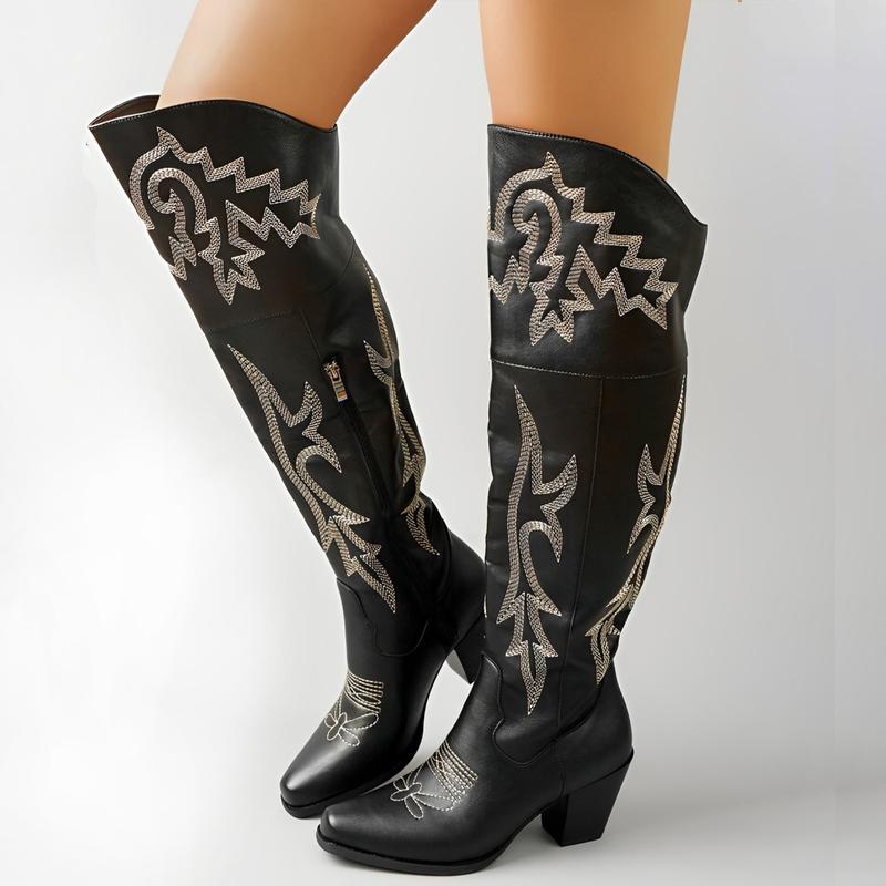 Women's over-the-knee cowboy boots in brown