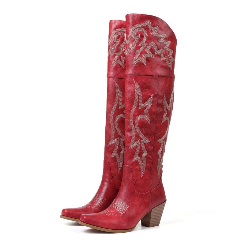Women's over-the-knee cowboy boots in red