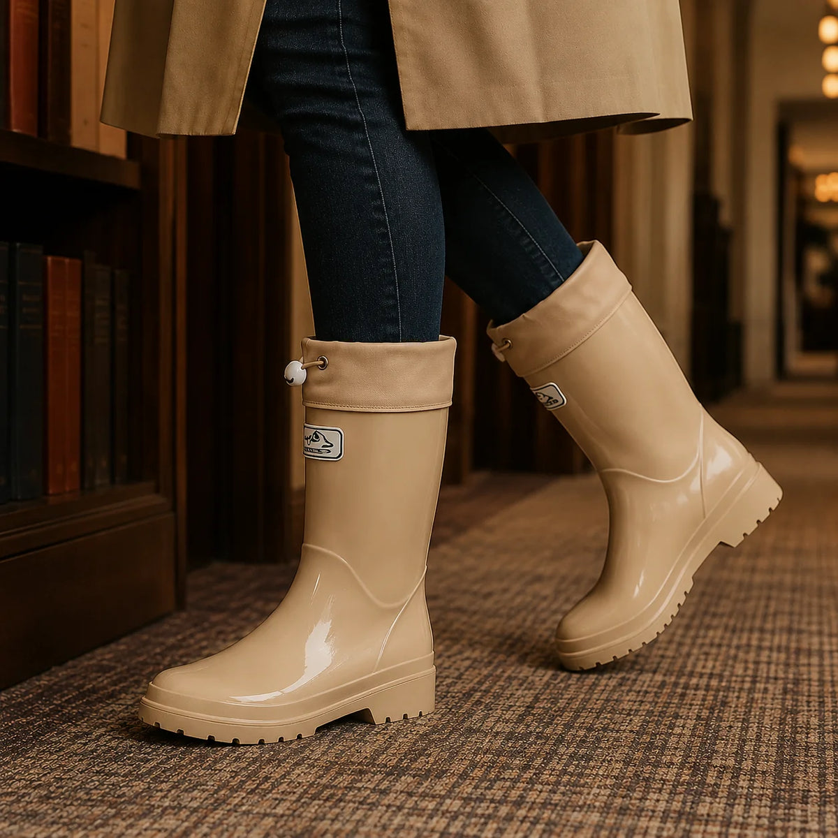Jocelyn rain boots worn, lifestyle shot