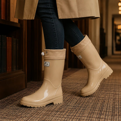 Jocelyn rain boots worn, lifestyle shot
