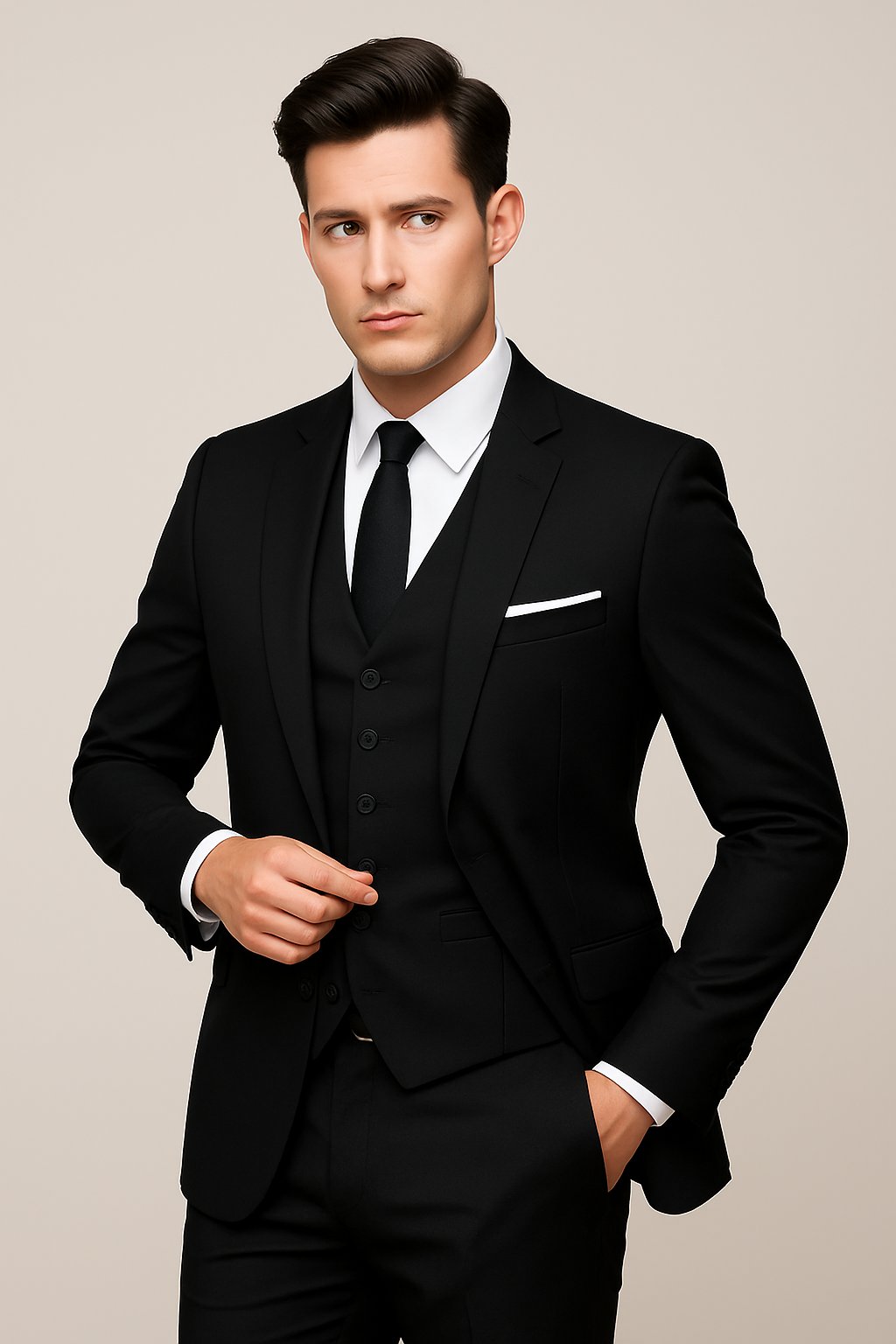 Men's navy blue three piece slim fit formal suit