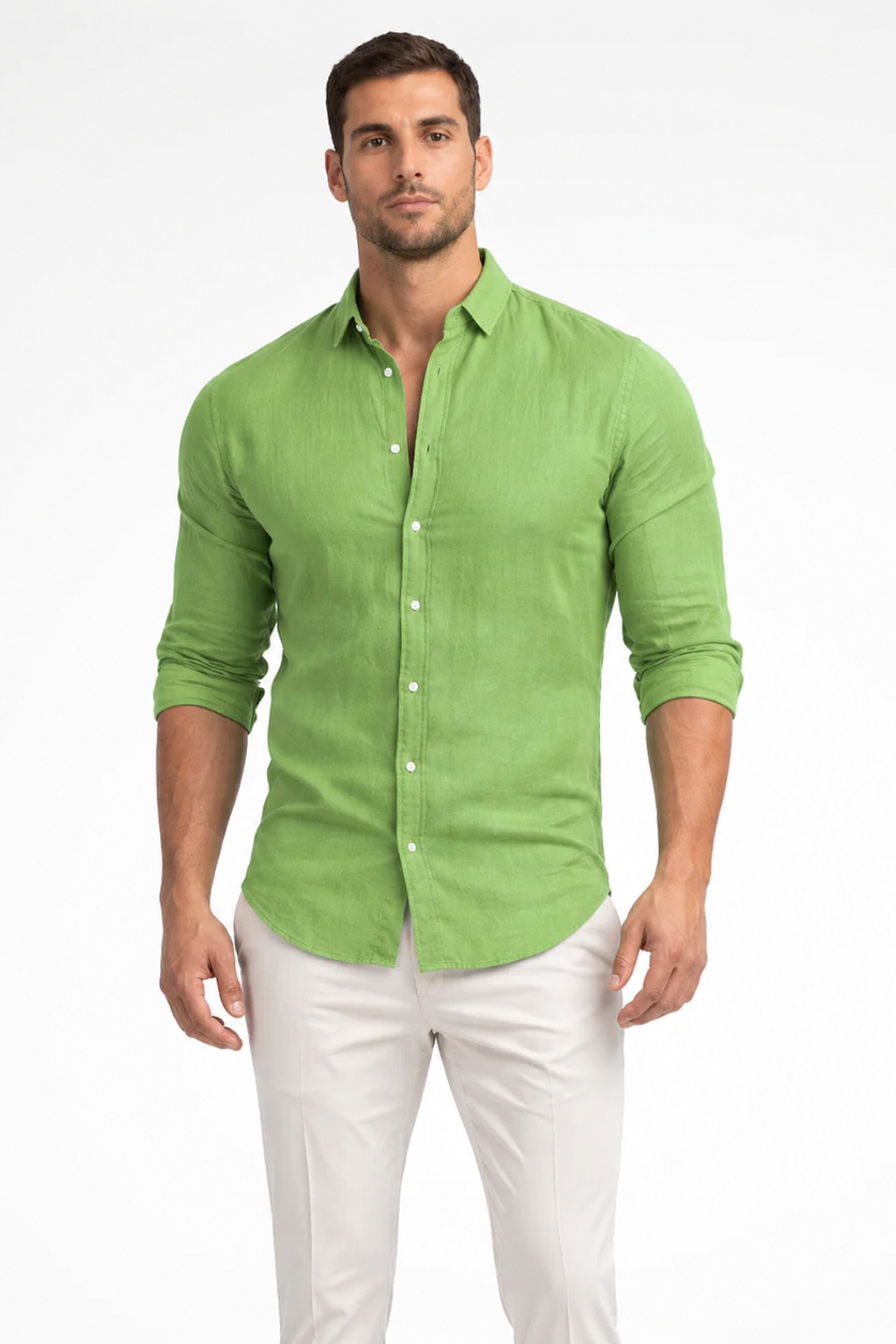Men's white loose fit long sleeve cotton summer shirt