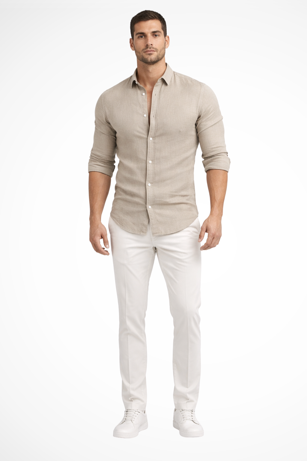 Men's green loose fit long sleeve cotton summer shirt