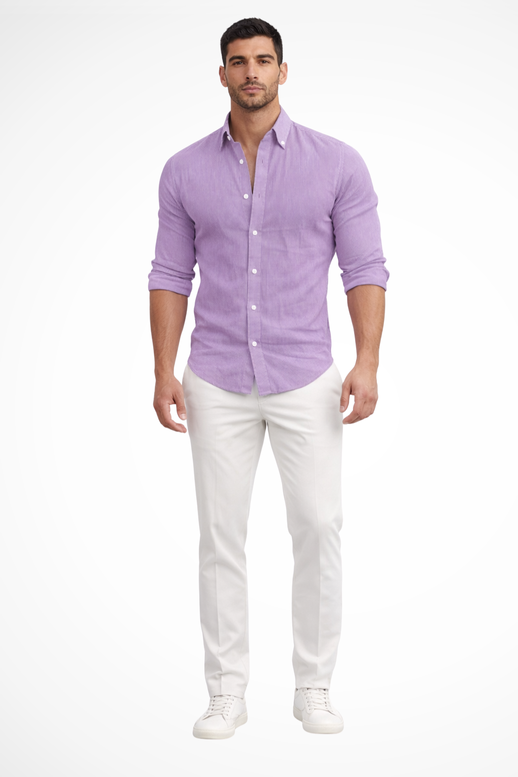 Men's green loose fit long sleeve cotton summer shirt