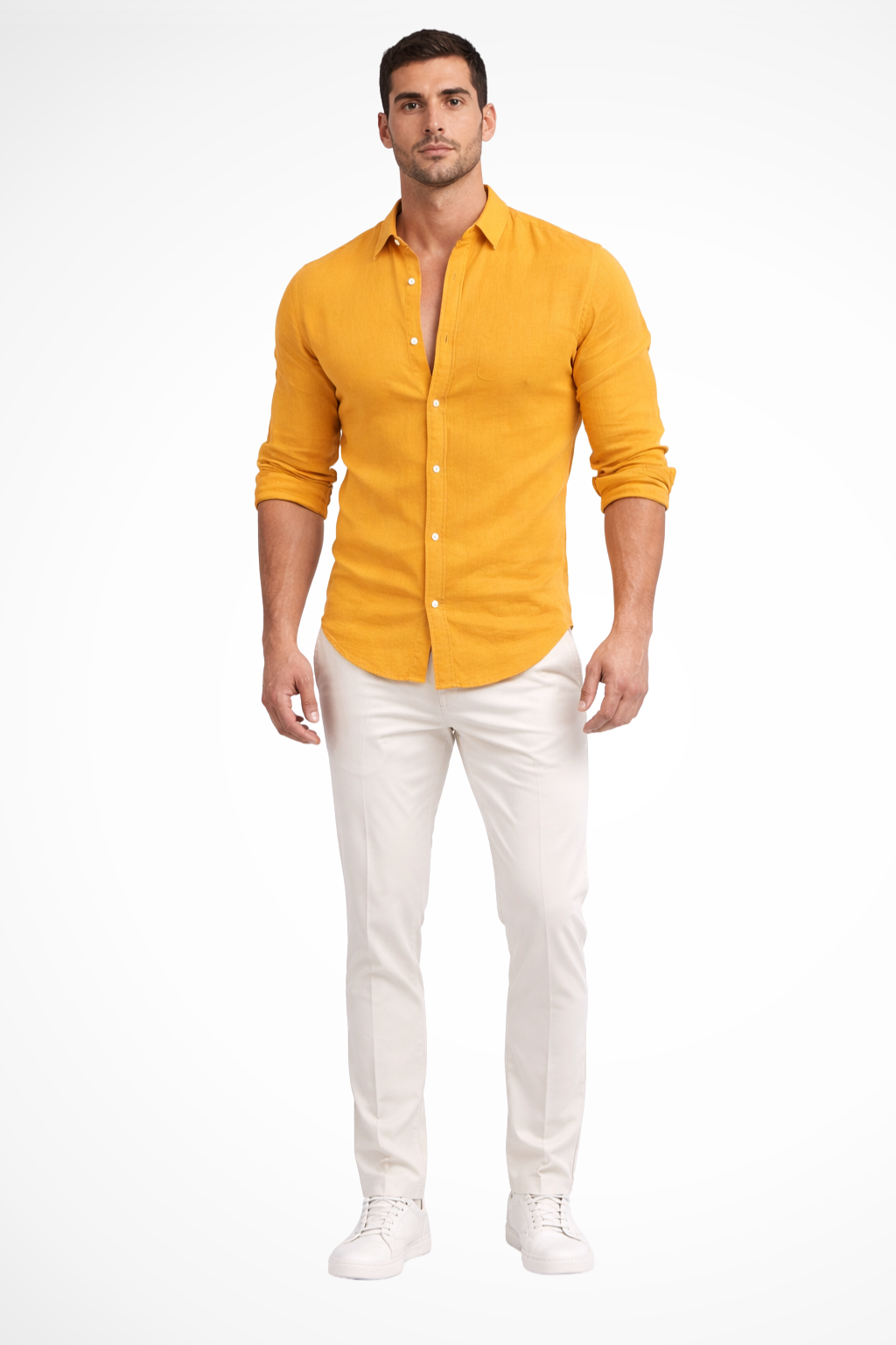 Men's green loose fit long sleeve cotton summer shirt