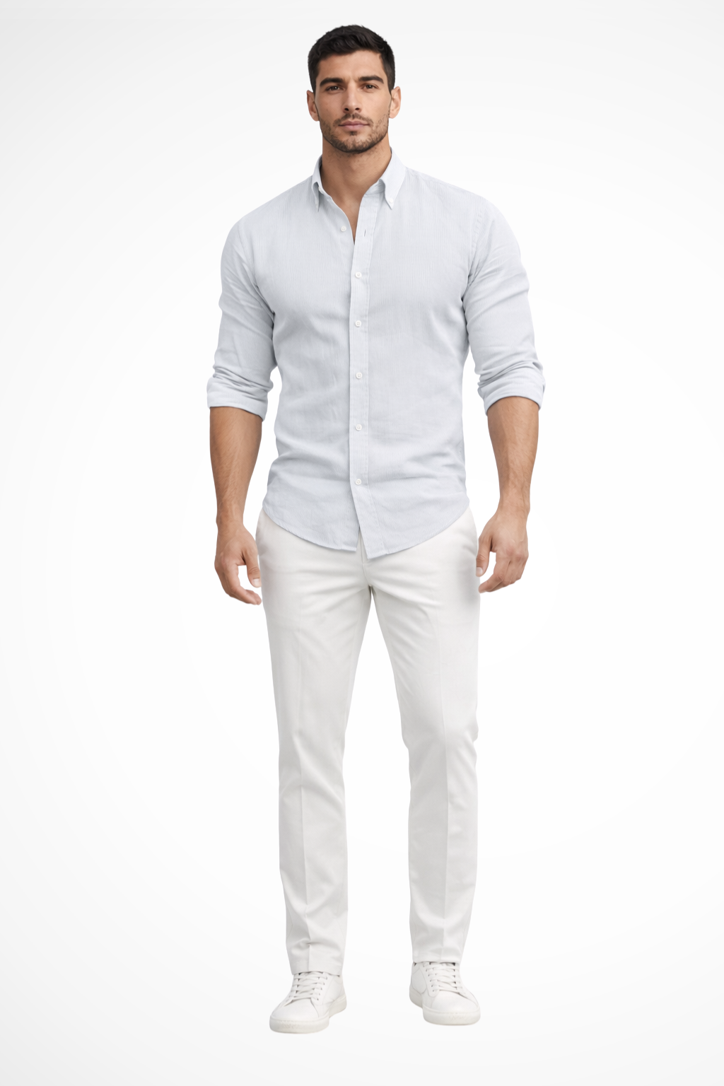 Men's green loose fit long sleeve cotton summer shirt