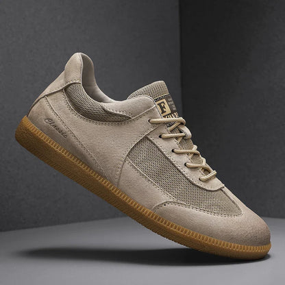 Men's beige genuine leather casual sneakers