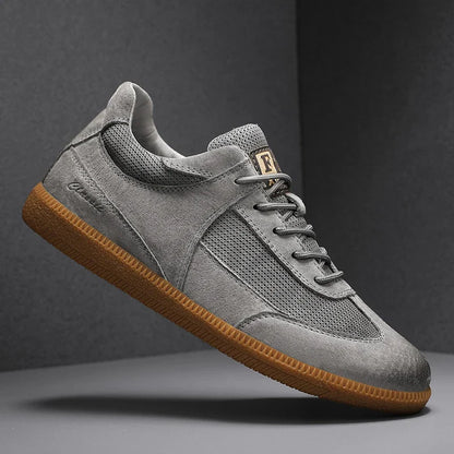 Men's gray genuine leather casual sneakers