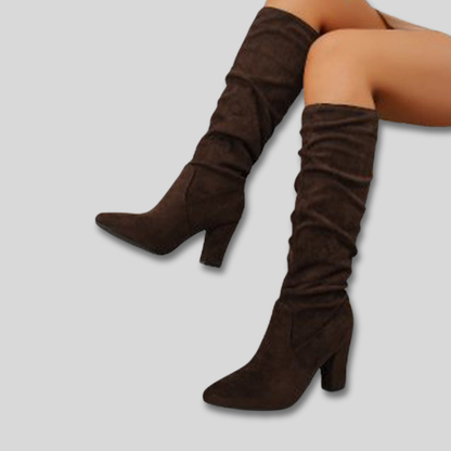 Women's high heel boots in dark brown