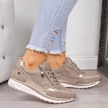Women's platform sneakers with side zip and shimmer mesh