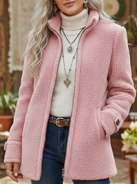 Alexa | Women's Full-Zip Teddy Jacket with Stand Collar and Pockets
