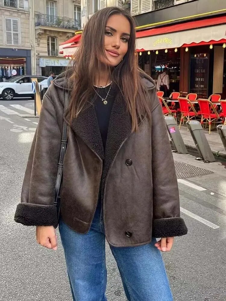 Vintage Faux Leather Jacket with Lambskin Lining