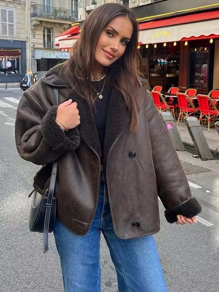 Vintage Faux Leather Jacket with Lambskin Lining – view 2