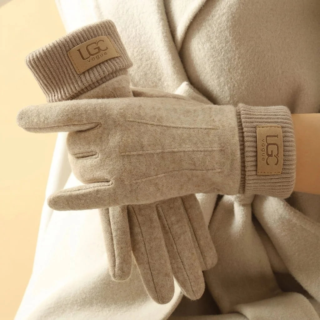 Khaki cashmere wool blend touchscreen gloves