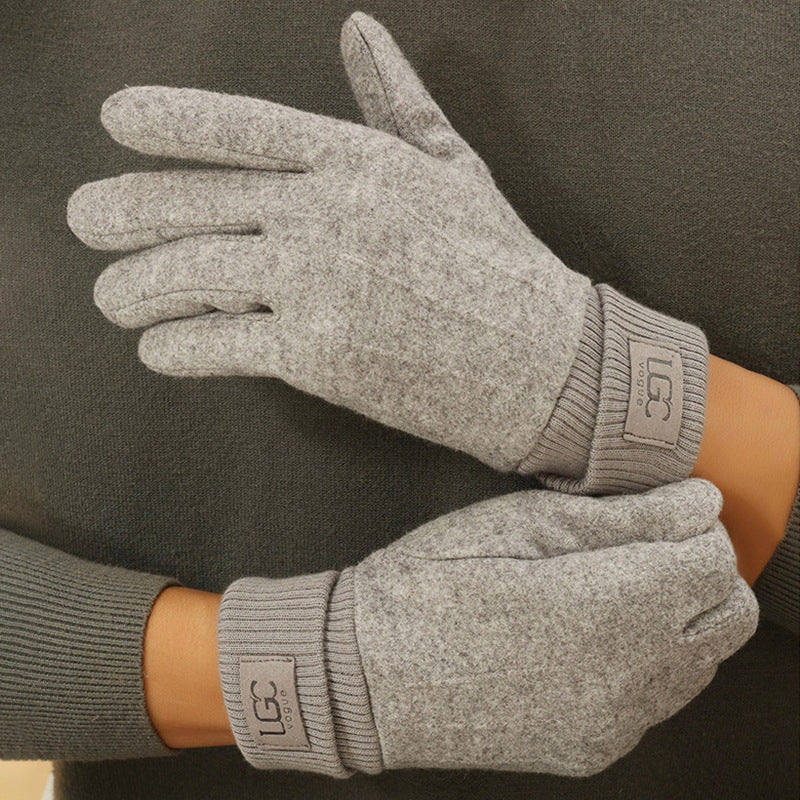 Light gray cashmere wool blend touchscreen gloves