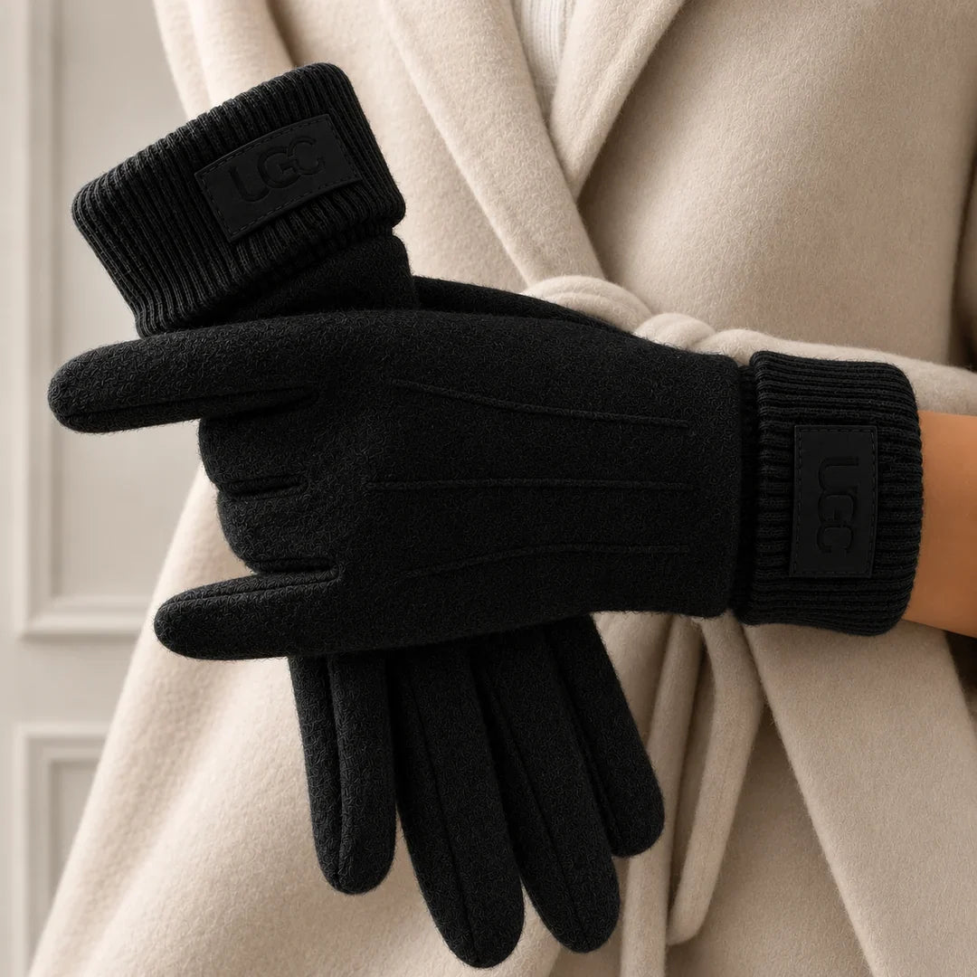 Classic black cashmere wool blend touchscreen gloves