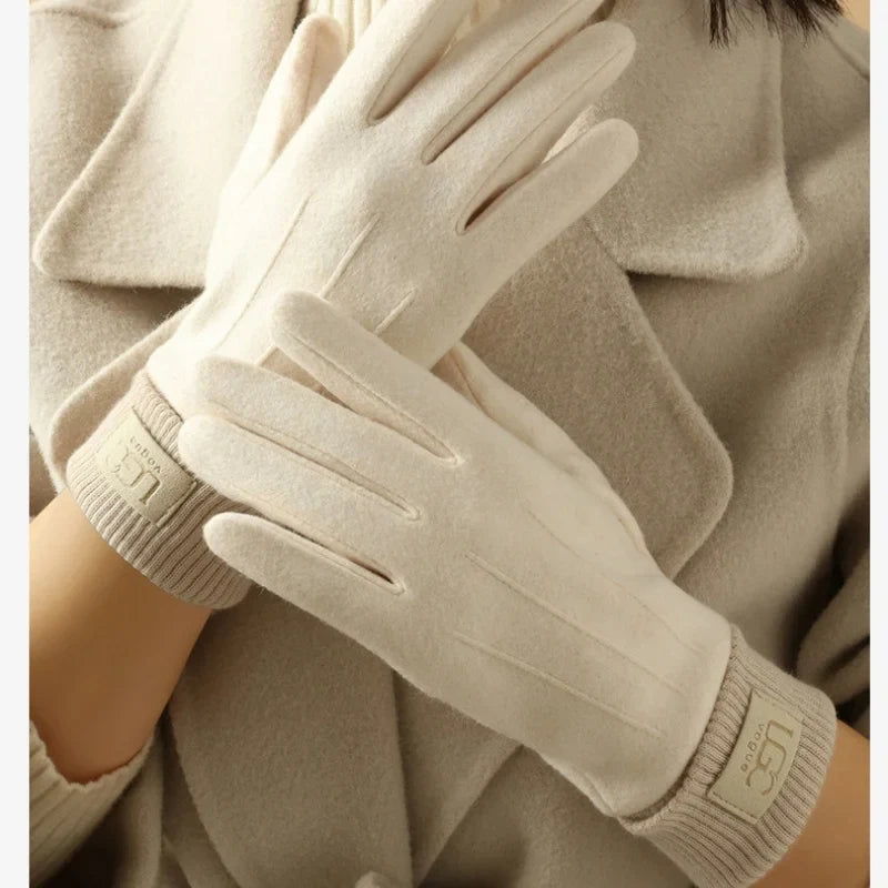 Beige cashmere wool blend touchscreen gloves