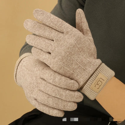 Khaki cashmere wool blend touchscreen gloves