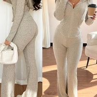 Cassia | Women's Ribbed Lounge Two-Piece Set with Zip Hoodie