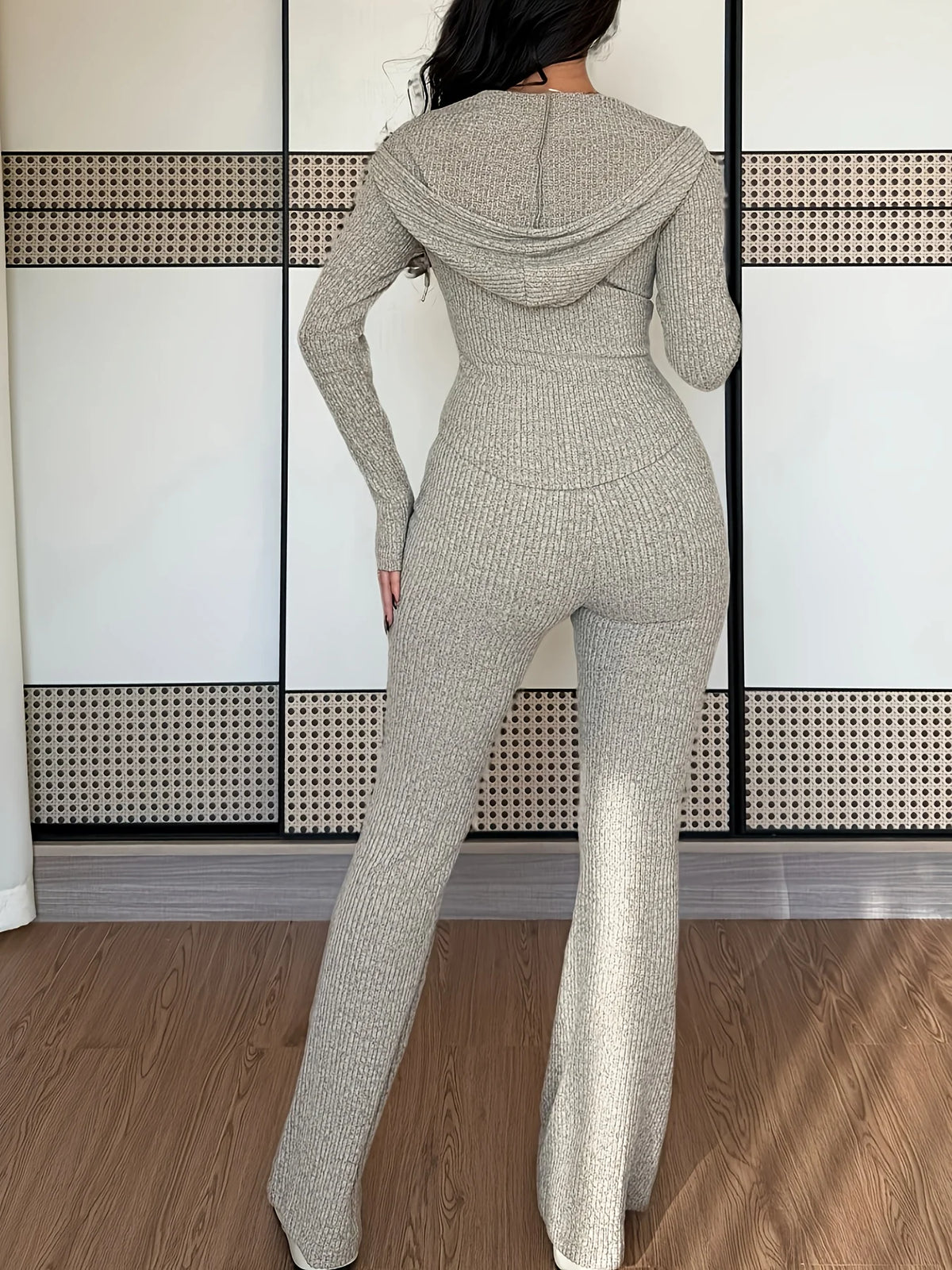 Women's Ribbed Lounge Set, Zip-Up Hoodie Two-Piece