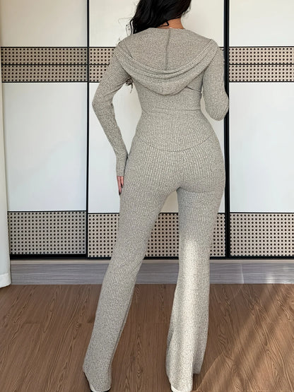Women's Ribbed Lounge Set, Zip-Up Hoodie Two-Piece