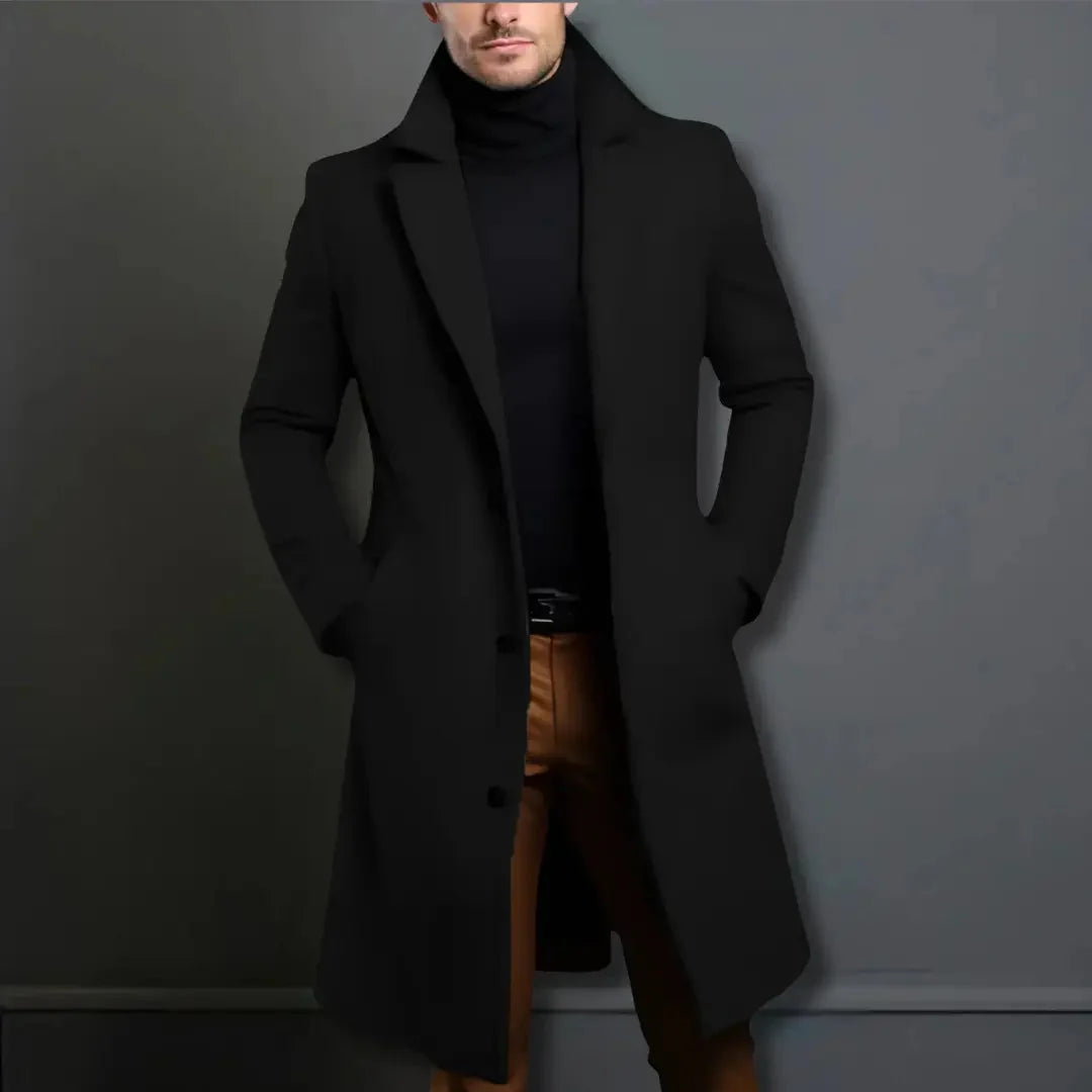 Hudson wool blend overcoat worn, lifestyle shot