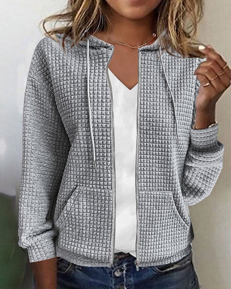 Women's textured zip-up hoodie in gray