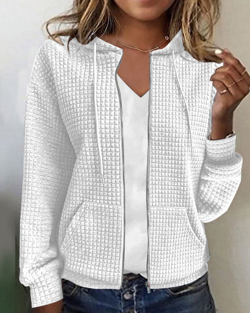 Women's textured zip-up hoodie in white