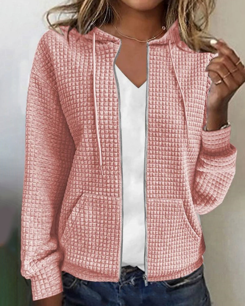 Women's textured zip-up hoodie in rose